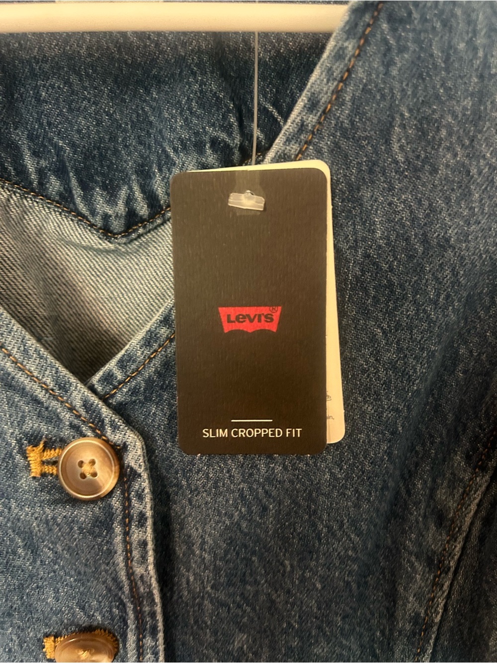 Levi's Blue Denim Button Vest Size Small | Slim Cropped Fit | Cinch - Picture 4 of 7